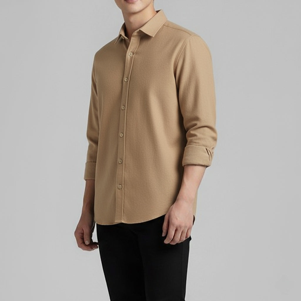 Solid Beige Premium Cotton Shirt – S to XXL (Classic Casual • Everyday Essential)