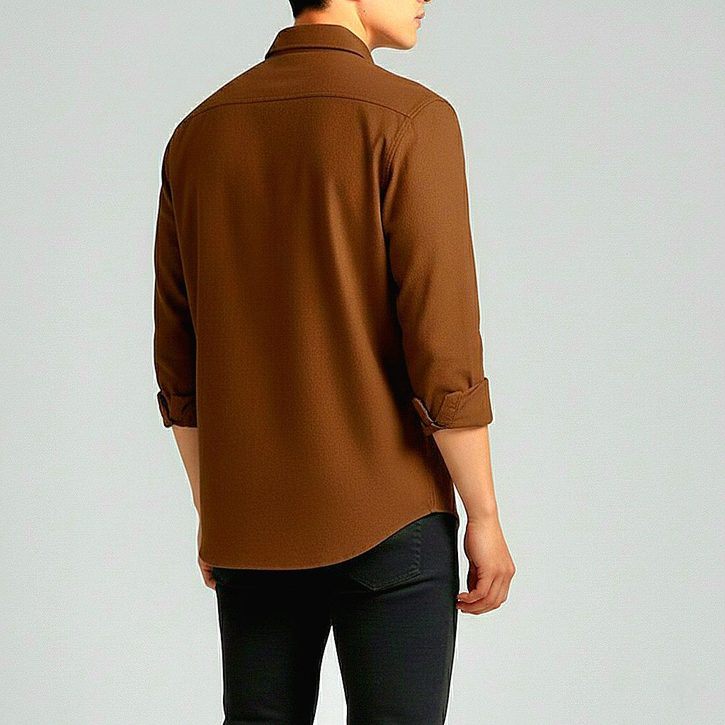 Rust Brown Full-Sleeve Cotton Shirt for Men