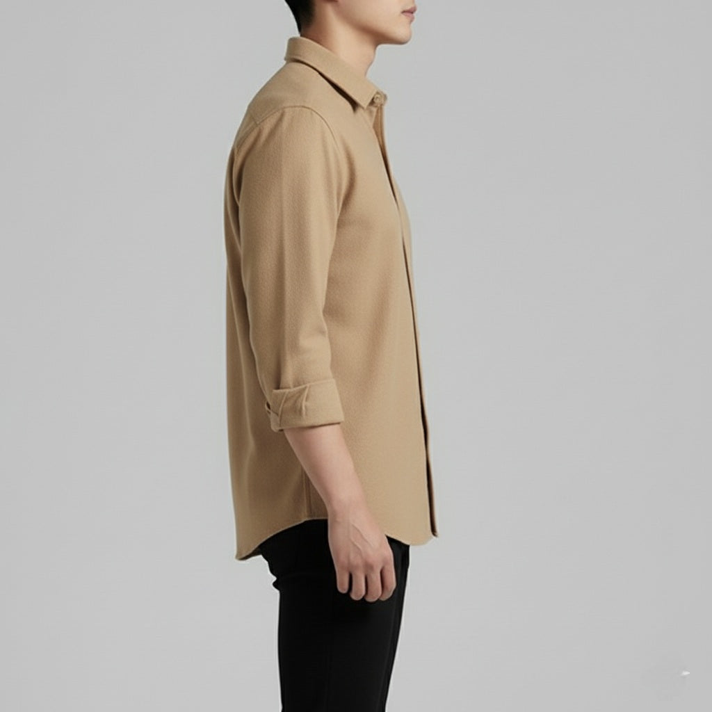 Solid Beige Premium Cotton Shirt – S to XXL (Classic Casual • Everyday Essential)