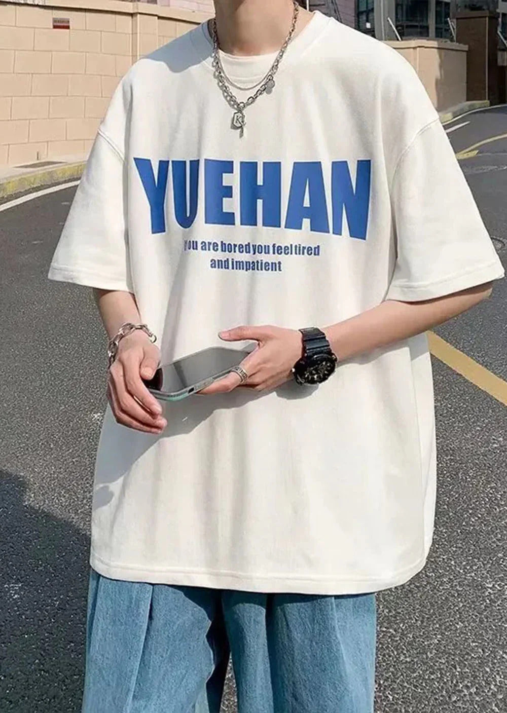 Oversized “YUEHAN” Graphic T-Shirt for Men – S to XXL | Trendy Streetwear Tee