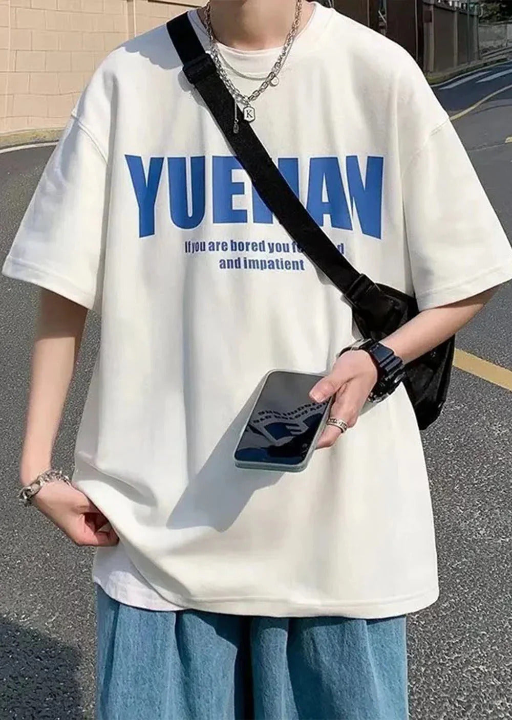 Oversized “YUEHAN” Graphic T-Shirt for Men – S to XXL | Trendy Streetwear Tee