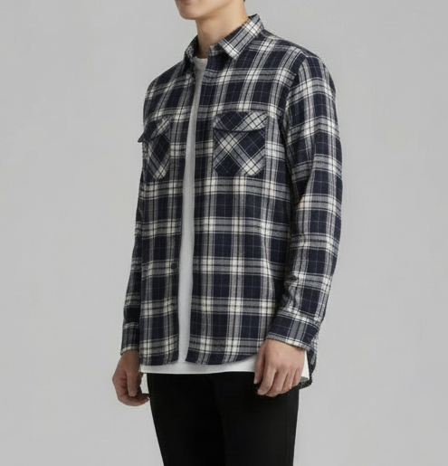 The Rugged Plaid Flannel Shirt - Classic Navy & Cream