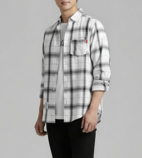 Urban Plaid Flannel Shirt - White/Charcoal