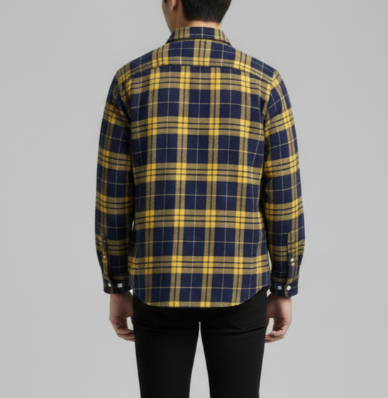 Navy Blue & Yellow Premium Check Shirt – S to XXL (Soft Flannel Look • Overshirt Style)