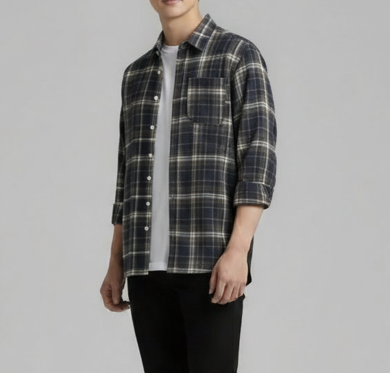 The Urban Plaid Flannel Shirt - Navy & Khaki
