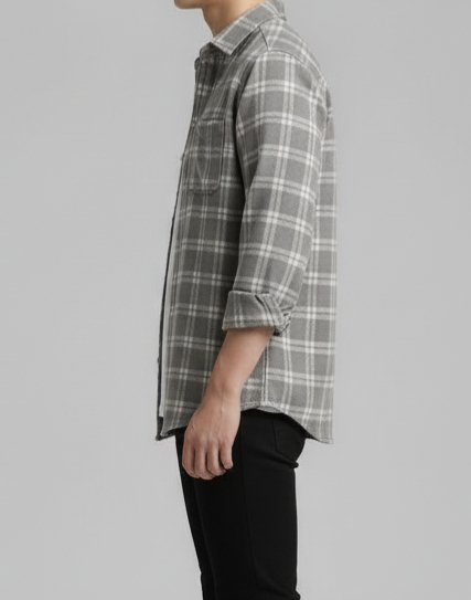 Classic Grey & White Premium Check Shirt – S to XXL (Soft Flannel Look)