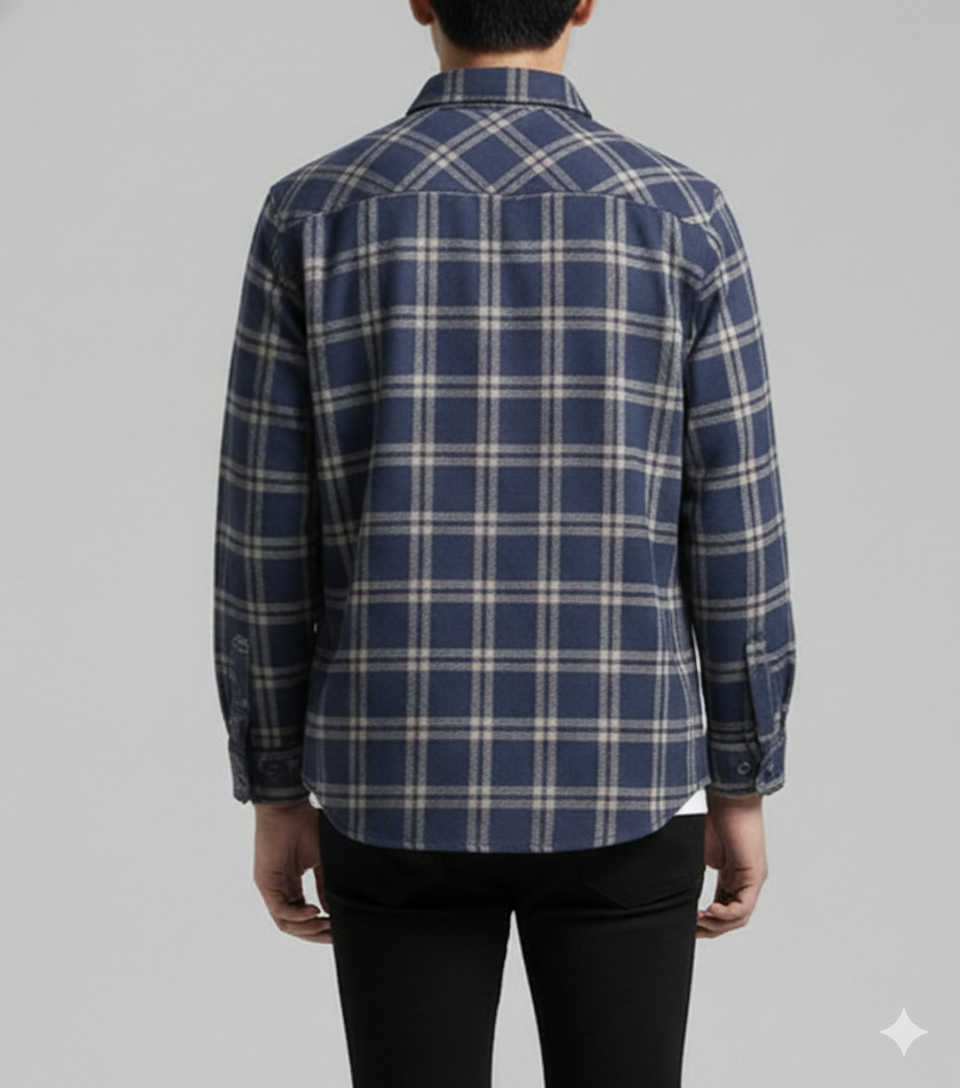 Dark Navy & Beige Premium Check Shirt – S to XXL (Soft Flannel Look • Overshirt Style)