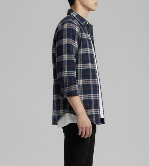 Navy & White Check Flannel Shirt (Red Pinstripe)