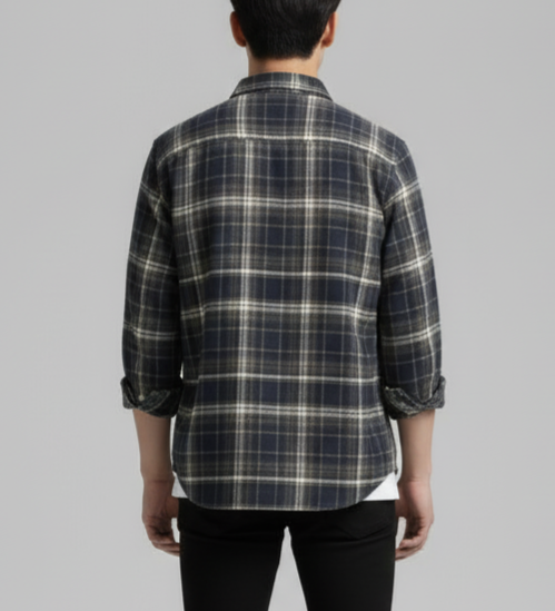 The Urban Plaid Flannel Shirt - Navy & Khaki