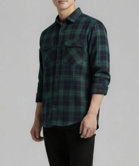 The Rugged Plaid Flannel Shirt - Forest Green & Black