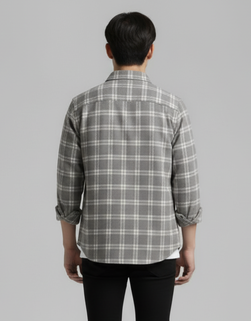 Classic Grey & White Premium Check Shirt – S to XXL (Soft Flannel Look)