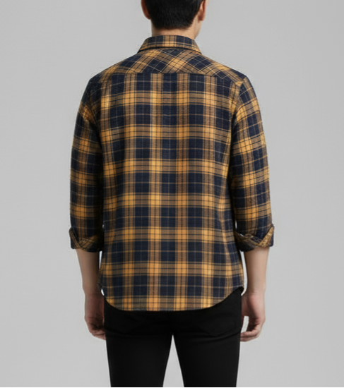 The Rugged Plaid Flannel Shirt - Mustard & Navy