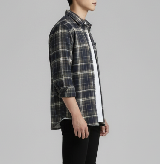 The Urban Plaid Flannel Shirt - Navy & Khaki