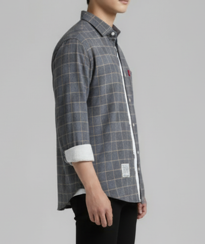 Urban Plaid Flannel Shirt - Slate Gray/Blue