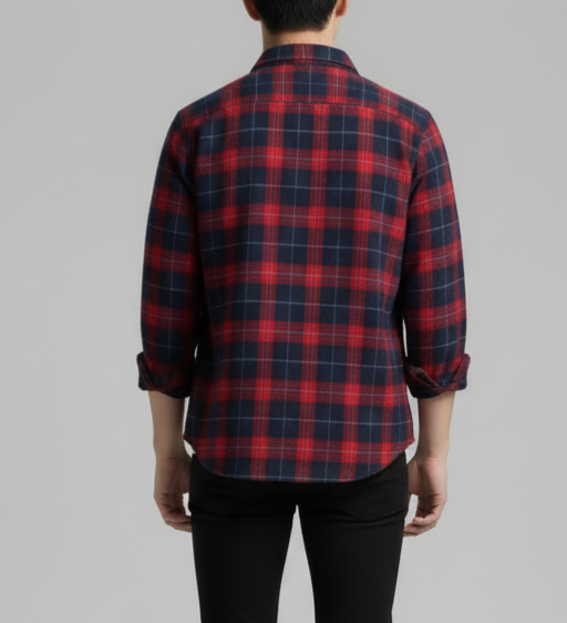 Navy Blue & Red Premium Check Shirt – S to XXL (Soft Flannel Look • Overshirt Style)