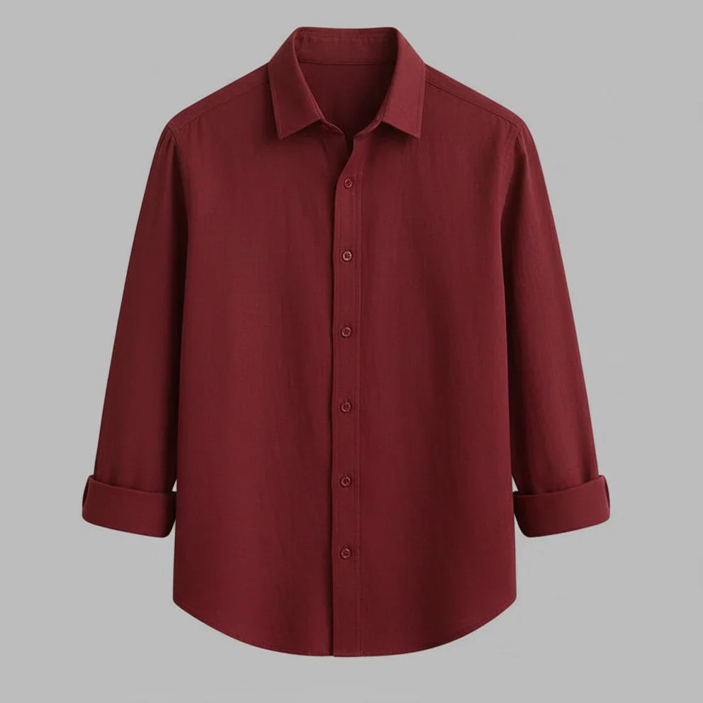 Classic Maroon Full-Sleeve Cotton Shirt for Men