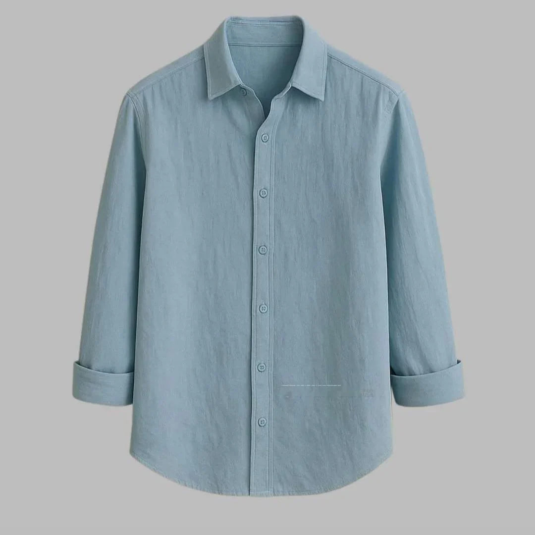 The Sky Blue Linen-Look Button-Down Shirt