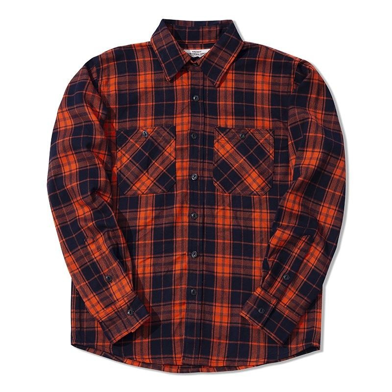 The Rugged Plaid Flannel Shirt - Burnt Re & Navy