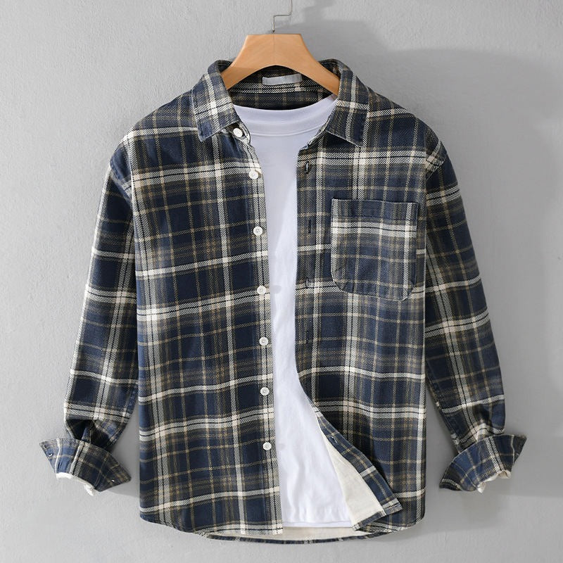 The Urban Plaid Flannel Shirt - Navy & Khaki