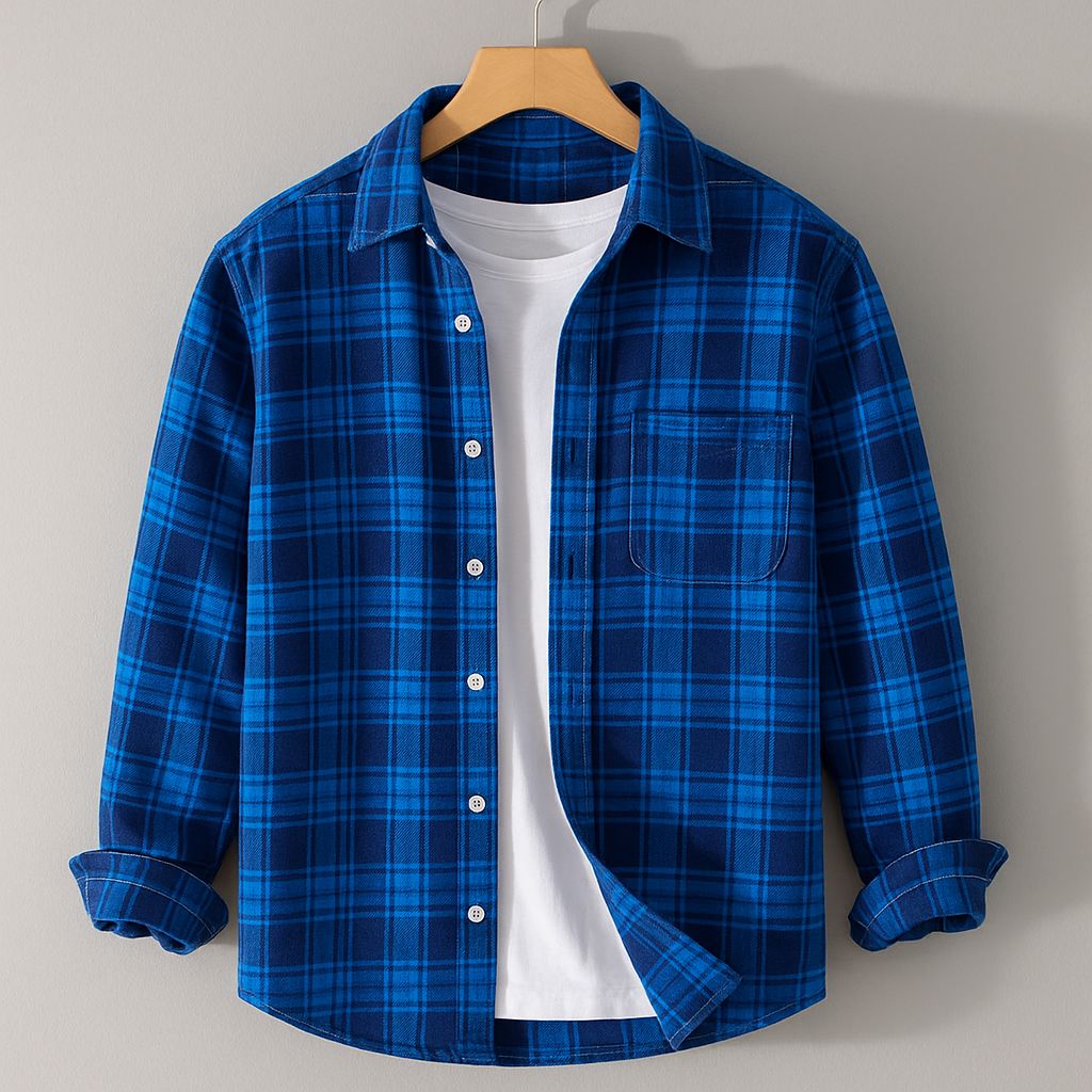 Deep Blue Premium Check Shirt – S to XXL (Soft Flannel Look • Overshirt Style)